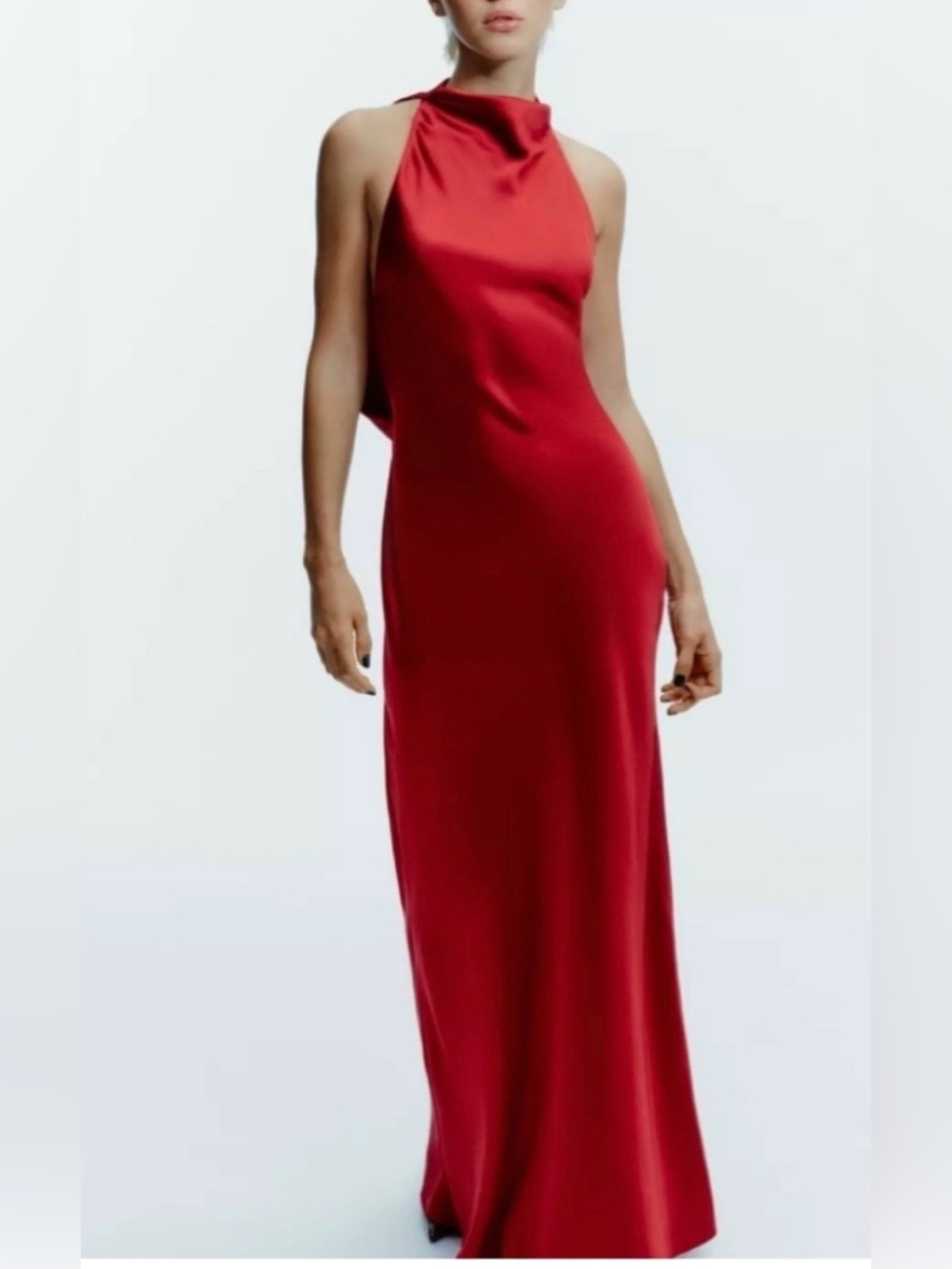 New with tags! Zara Red Halter Long Satin Dress